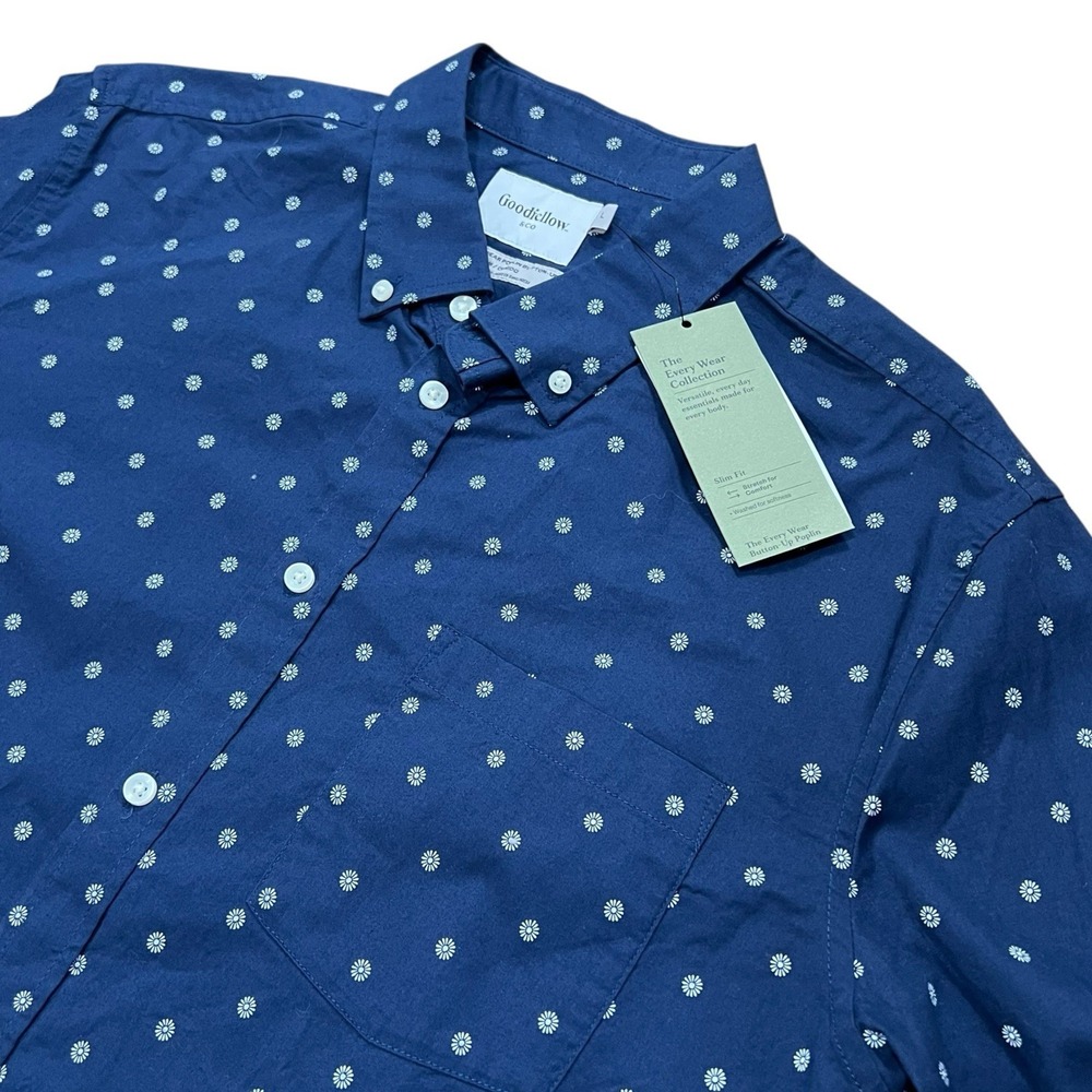 NWT Goodfellow & Co Men Print Button Down Shirt Blue White Size Large A4